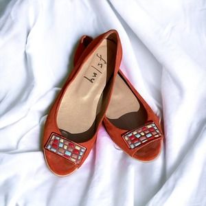 FS/NY French Sole Orange Open Toe Flats Slides Slip on Size 7B